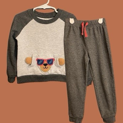 Koala Kids Boys Gray Bear Graphic 2 Piece Outfit Size 3T