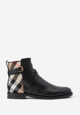 Authentic NEW BURBERRY Women Black PRYLE House Check Leather Boots 10.5 US 40.5