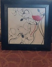Shirley Novak Filament de Vie II Lithograph Print Red Poppies Painting Framed