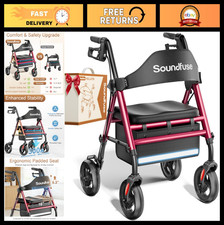All-Terrain Rollator Walker with Seat, 8" Wheels, Adjustable Height, Foldable De
