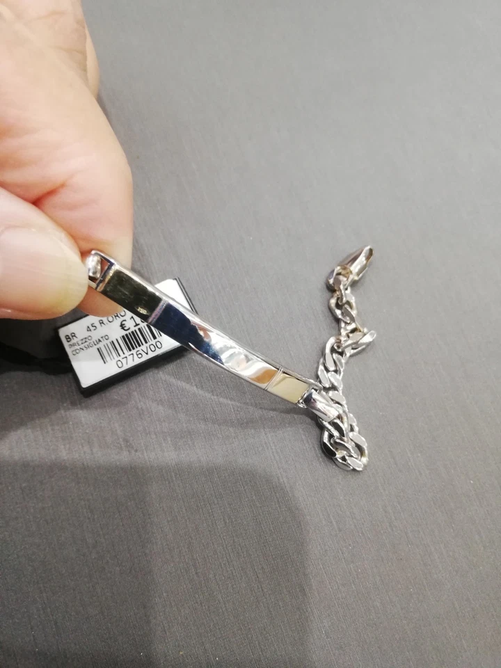 Bracciale Uomo Venerio In Argento 925 E Oro 750 18K Con Piastrina Da Incisione - Immagine 4 di 4