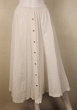 Vintage 80s Teddi Ivory White Cotton A-line Midi Skirt Medium