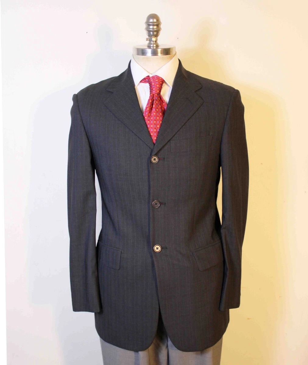 DESIGN - Blazer à fines rayures avec ceinture - Bleu marine
