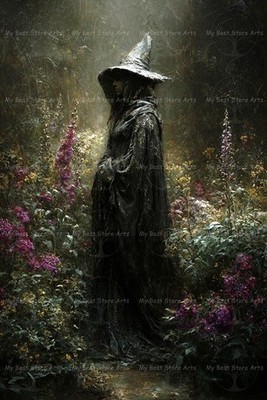 WITCH ENCHANTED FOREST ART PRINT, Witchy Gothic Poster, Fantasy Halloween Decor