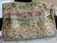 Vintage Floral Tapestry Clutch Handbag with Kiss Lock Coin Purse, Gifts for Her