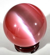 HUGE BEAUTIFUL 3" ROSE PINK FIBER OPTIC CONTEMPORARY MARBLE SPHERE W/STAND MINT