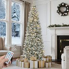 7.5ft Pre-lit Snow-Flocked Pencil Christmas Tree w/1000 Branch Tips&350 Lights