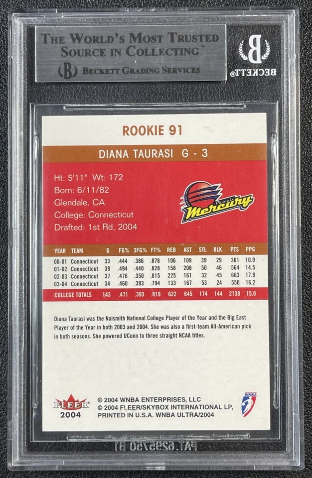 DIANA TAURASI BGS 9 2004 FLEER ULTRA WNBA #91 ROOKIE RC MERCURY 857 - Image 2 of 2