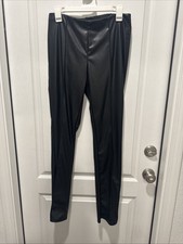 Women's H M Black Pleather Pants Straight Leg Size M
