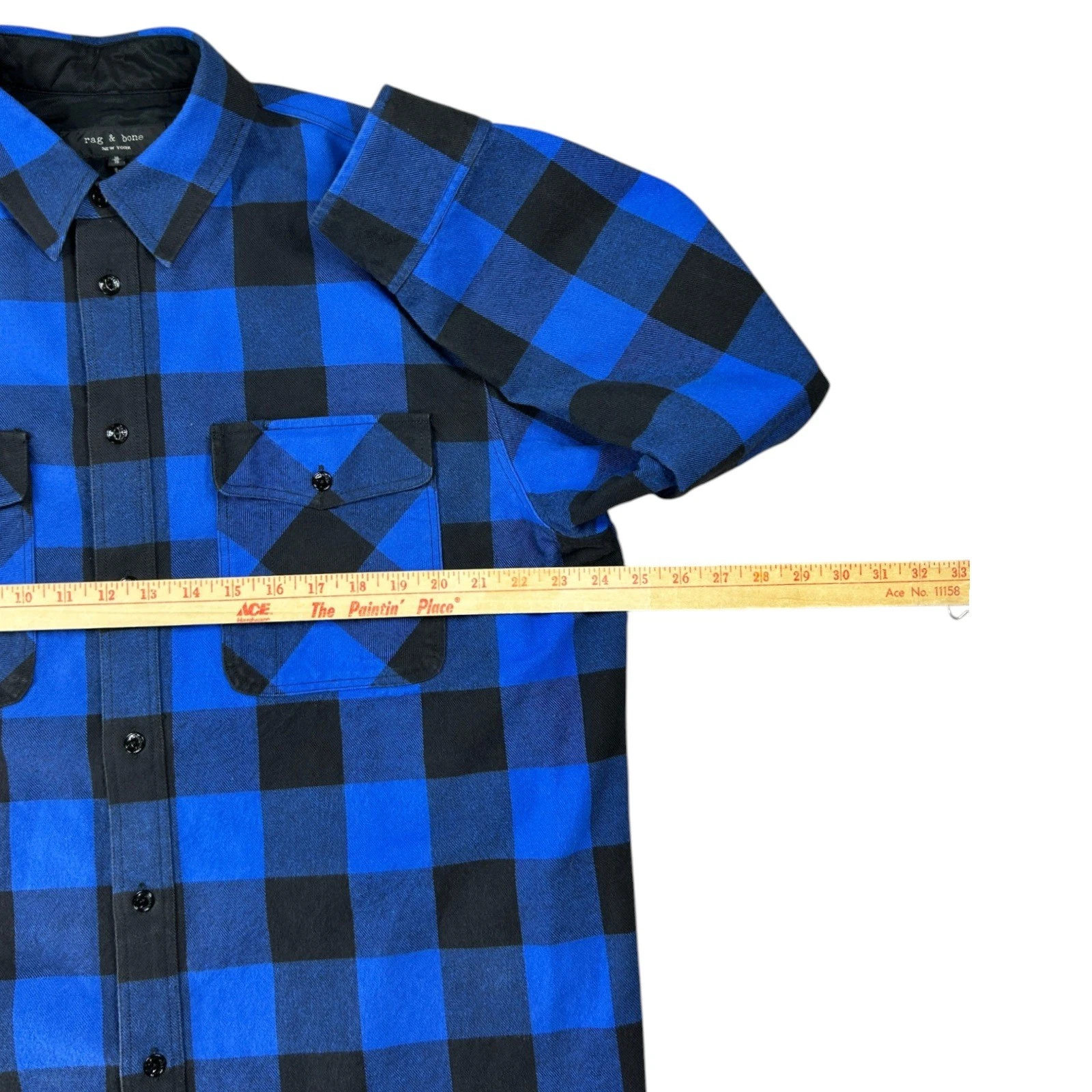 rag & bone Shirt Jacket Mens XL Blue Black Buffalo Plaid Flannel CPO Shacket image 5