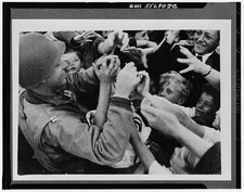 World War II Soldier Crowd Greeting Children 1940s Black and White Photo