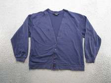 Vintage 90s Lands End Navy Blue Button Up Cardigan Womens Size Petite L USA Made