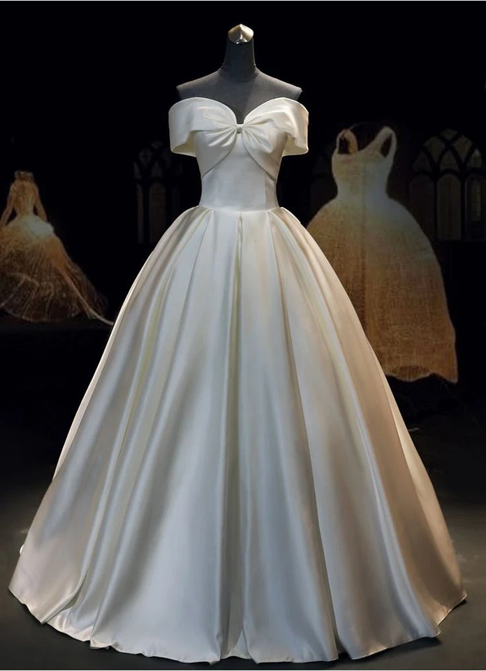 Vestidos de noiva elegantes vintage fora do ombro cetim linha A vestidos de noiva - Imagem 2 de 4