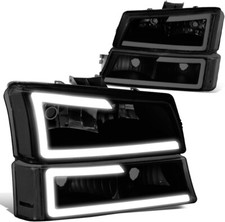Led Drl Smoked Lens Headlights W Signal Bumper Lamps For 03-06 Chevy Silverado