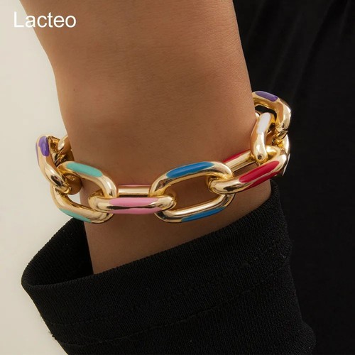 Colorful Painted Bracelet - Aluminum Link Charm Bracelets Cross Chain Bangles - Picture 9 of 14