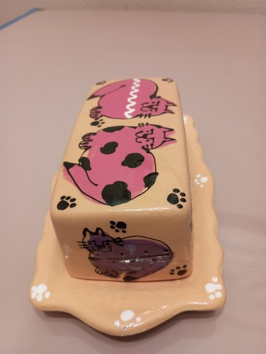 Colorful 2 Piece Cat Butter Dish, pre-owned - Picture 2 of 9