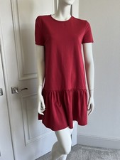 Zara Womens Red Short Sleeve Loose Fit Knee Length Tiered Dress Sz S
