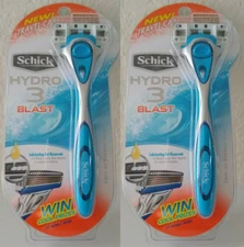 Schick Hydro 3 Blast Two Razors Four Cartridges Shaves With Skin Guards