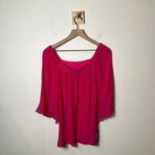 I.N. Studio Pink 3/4 Sleeve Lace Trim Square Neck Blouse Womens size M NWT