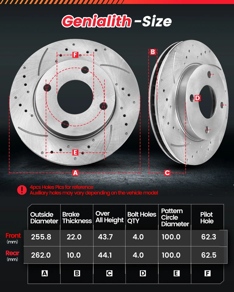 Front & Rear Disc Rotors Ceramic Brake Pads for 2012-2017 Hyundai Accent Kia Rio Foto 2 de 4
