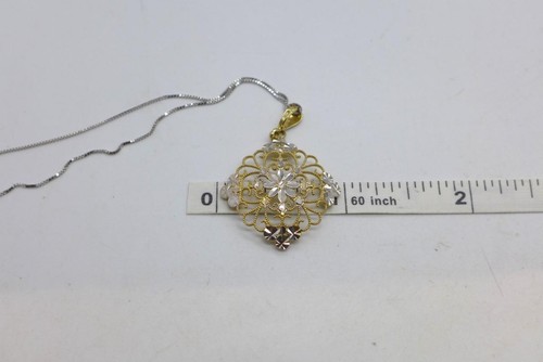 Colgante filigrana corte diamante oro blanco y amarillo 14K collar oro blanco 14K - Imagen 9 de 9