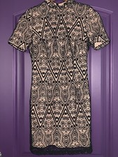 Forever 21 Women's Black Crochet Lace Overlay Open Back Padded Shoulder Dress M