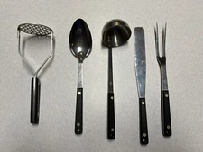 FLINT ARROWHEAD STAINLESS STEEL BLACK HANDLE 5 PIECE KITCHEN UTENSIL SET USA