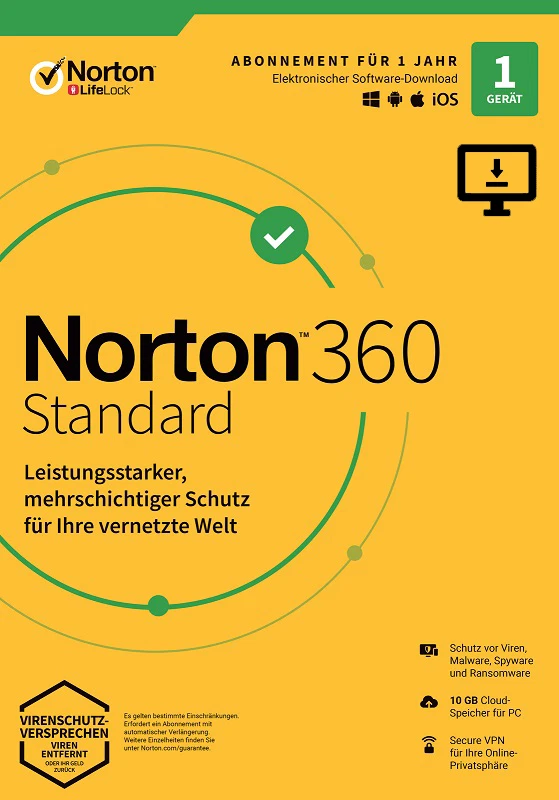 NORTON 360 Standard 2024 1 Gerät 1 Jahr für PC KEIN ABO EMAIL 