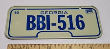 Georgia BBI-516 Metal Bicycle License Plate Cereal Premium Rare Vintage