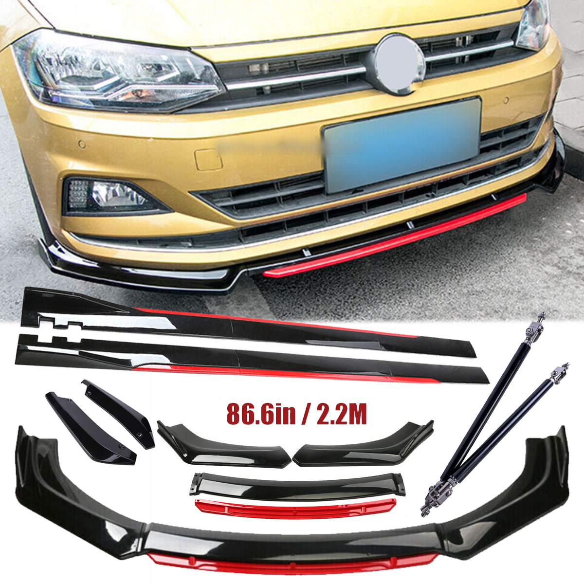 For Volkswagen VW Polo Plus Front Bumper Lip Spoiler Splitter Side Skirt Glossy