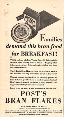VINTAGE 1930 POST'S BRAN FLAKES CEREAL PRINT AD