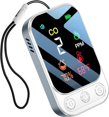 CO Detector Portable Carbon Monoxide Detector Mobile Warner with Humidity C701