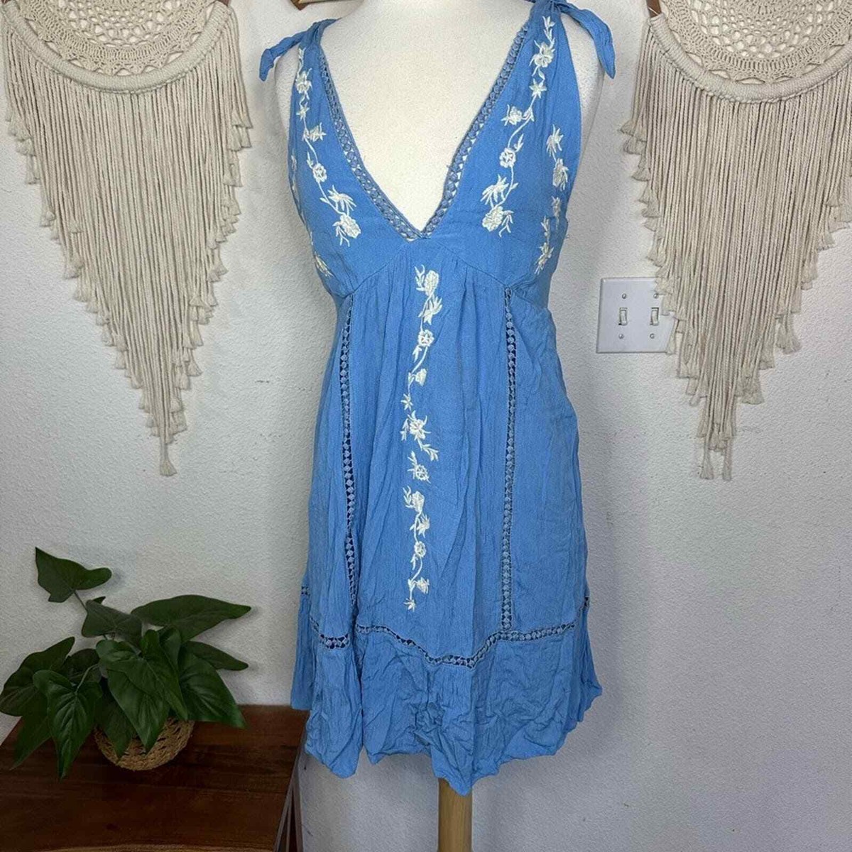 jessica simpson blue and white dress embroidered tie shoulder mini large patriotic26 this easy one House OF CB Womens Collar:19.0