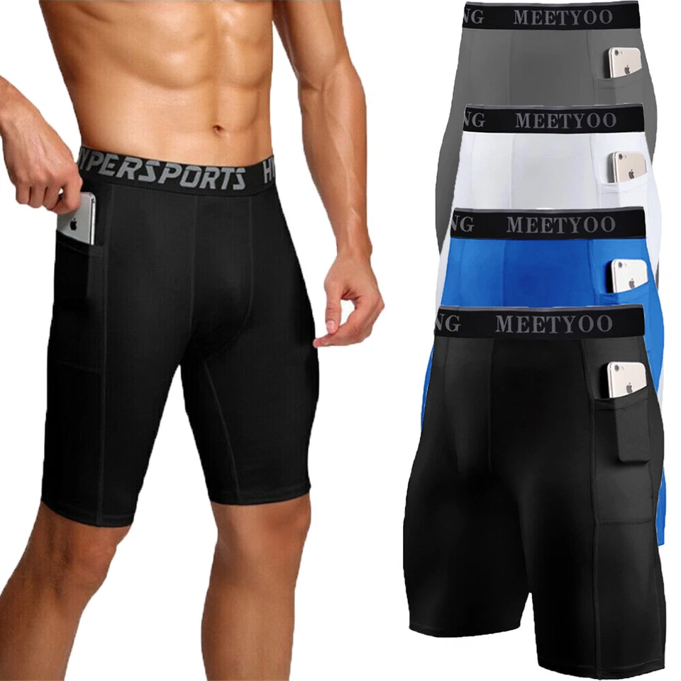 Hombres Gimnasio Apretado Bolsillo Leggings Compresión Pantalones Cortos Pantalones Secado Rápido Correr Pantalones Cortos Foto 2 de 4