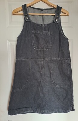 Edc Cotton Grey Denim Short Pinafore Dress 10 S UK