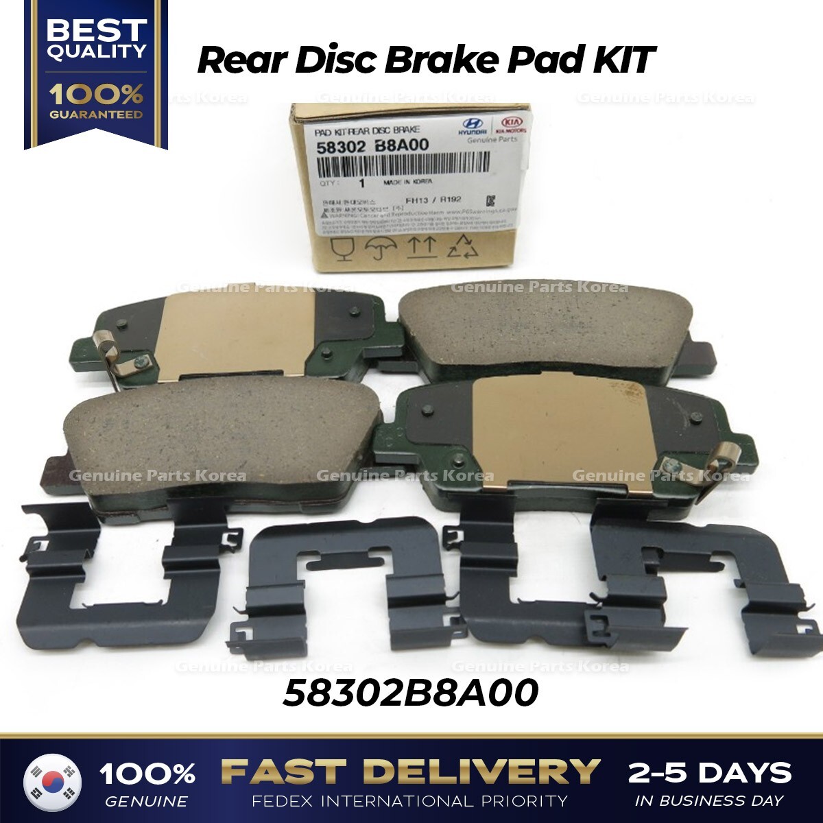 ⭐Genuine⭐ Rear Disc Brake Pad KIT 58302B8A00 for Hyundai