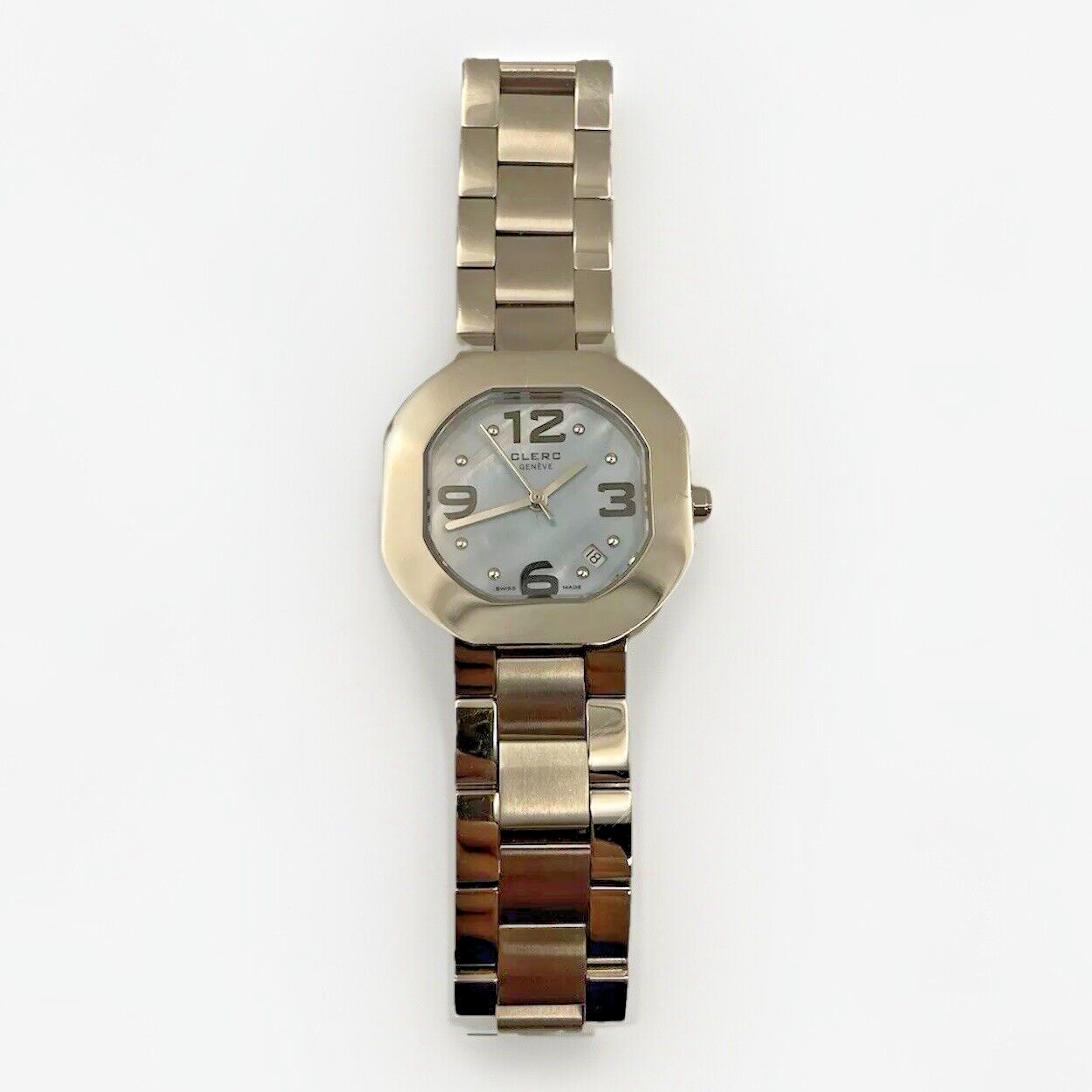 Clerc C-One Swiss Geneve Octagon Blue Mother of Pearl Case Steel Wristwatch