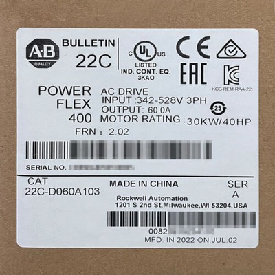 Allen-Bradley 22C-D060A103 Powerflex 400 AC Drive 30 kW 40HP Sealed
