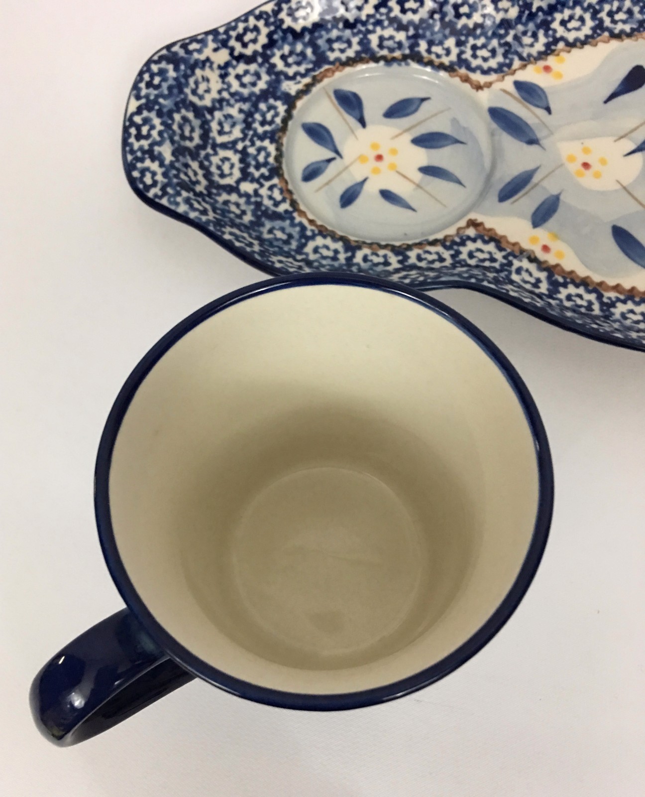 QVC Temptations by Tara Old World Blue Snack Dessert Tray W/ 10 Oz