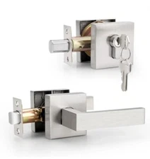 Probrico 4 Pack-Passage Door Lever with Single Cylinder Deadbolts Combo 