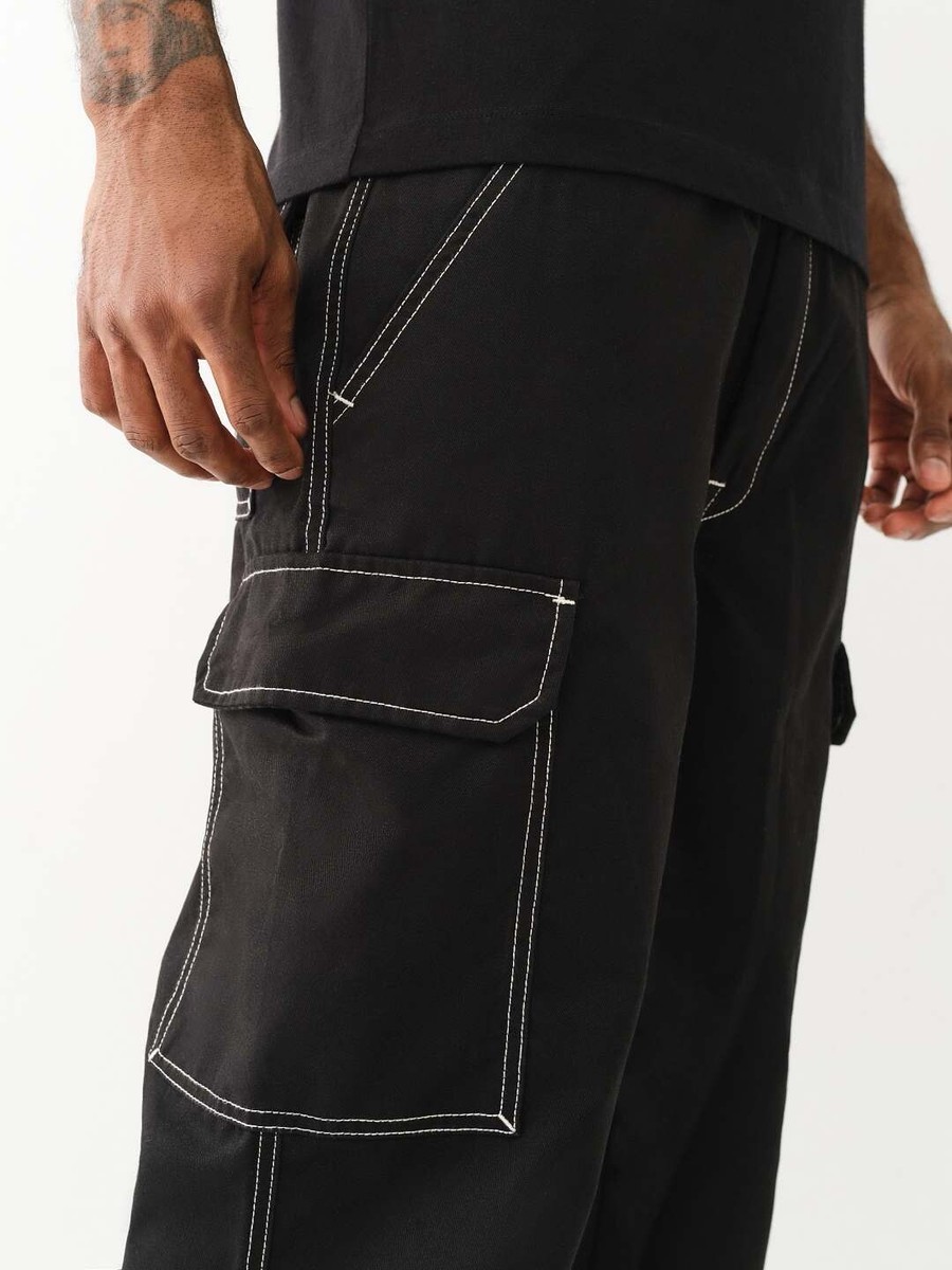 NWT True Religion Men's Baggy Cargo Pants Jet Black 108335 size 34