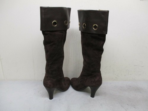 Botas de moda de tacón alto hasta la rodilla con cremallera de cuero gamuza marrón suave para mujer talla 7,5 M - Imagen 6 de 6