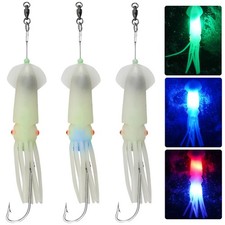 Saltwater Squid Fishing Lures,Fishing Lures Lighted Glow Squid Lure Jigs Soft...