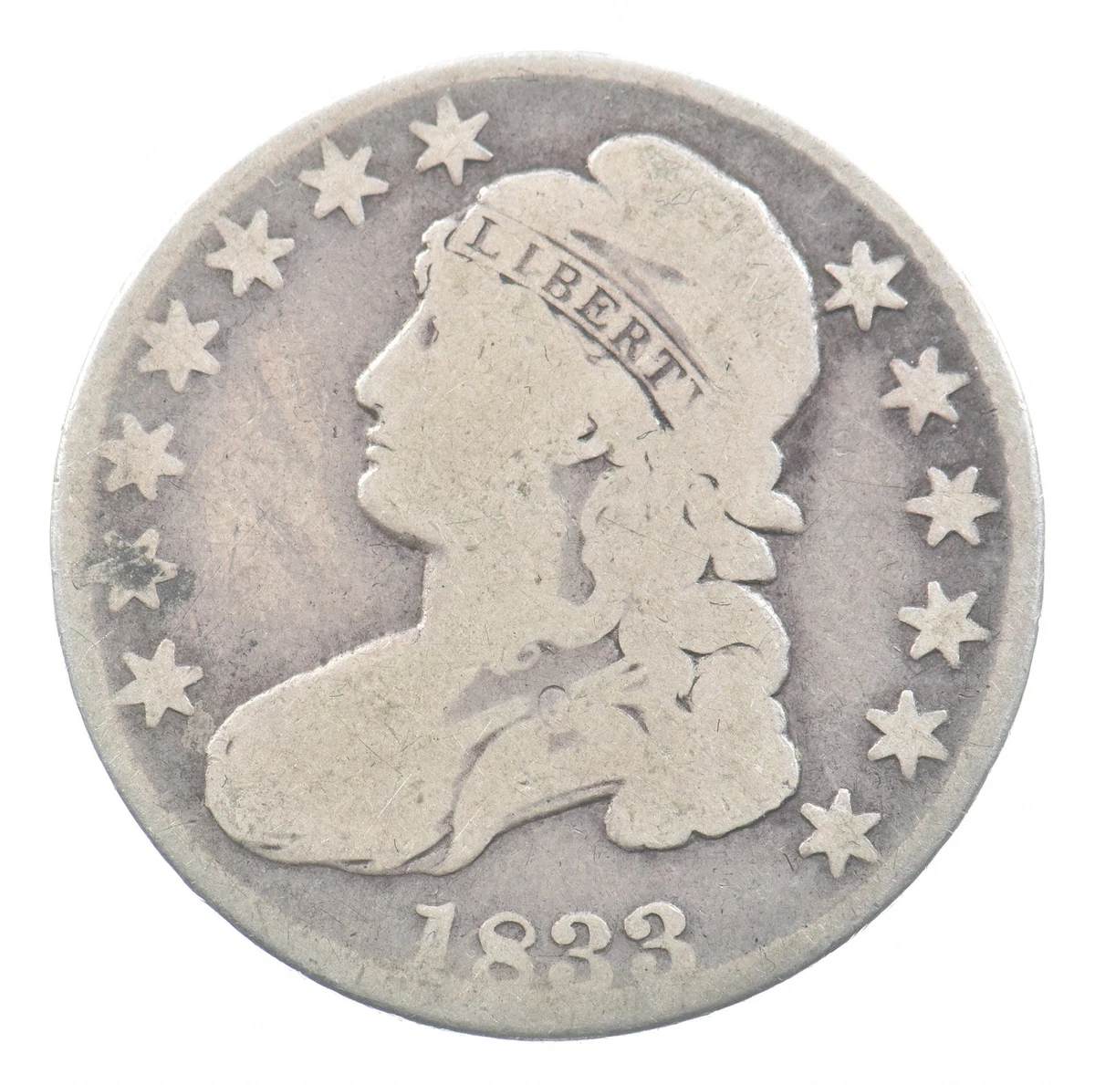 Circulated 1833 Year US Early Half Dollar Coins (1794-1839) for