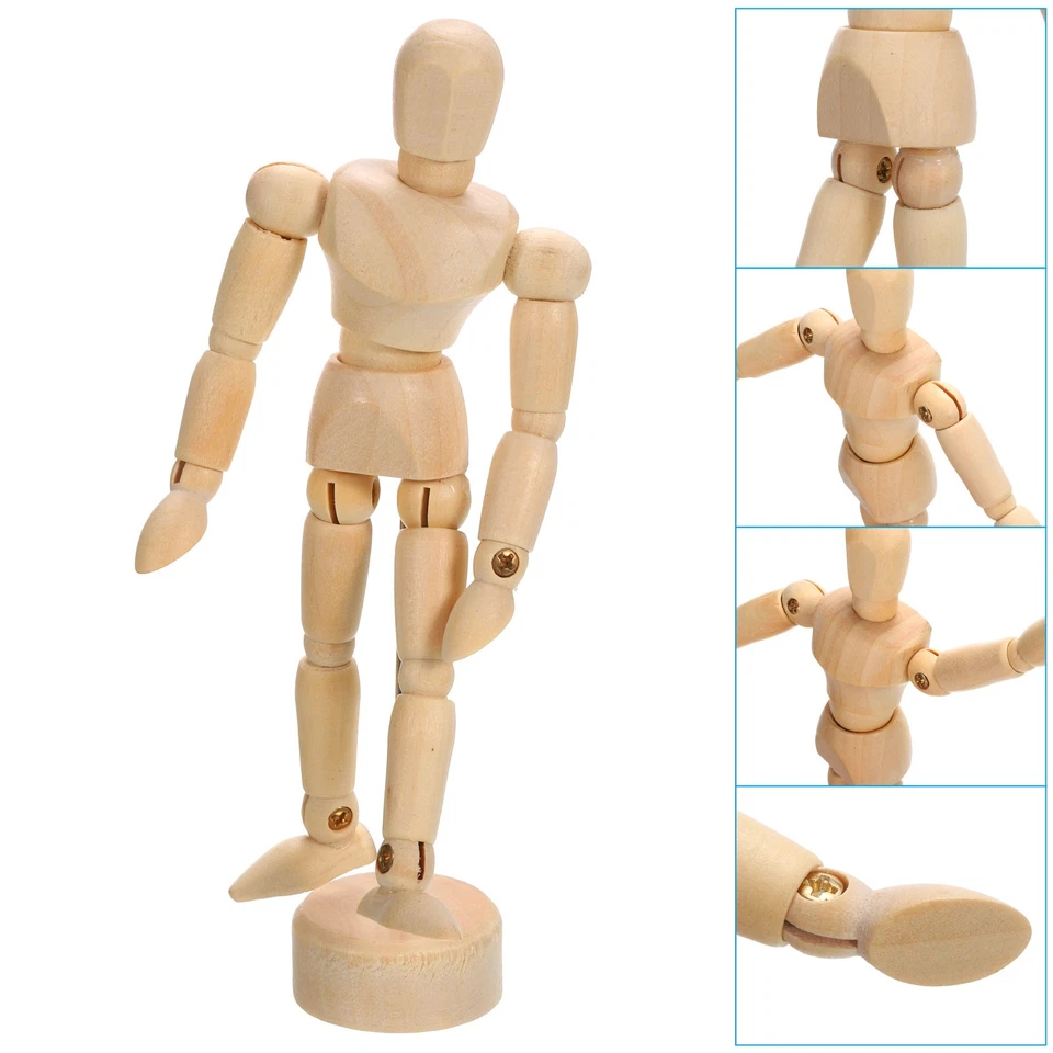 2Pcs 4.5" Wooden Mannequin Figure, Artist Drawing Manikin Model Flexible - Imagen 3 de 4