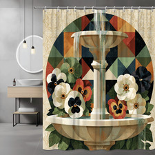 Floral Fountain Shower Curtain Vintage Geometric Art Print
