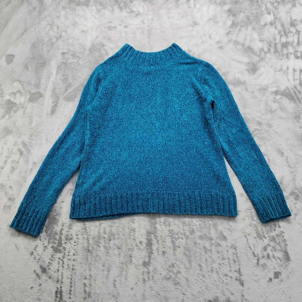 White Stag Sweater Womens M Blue Mock Neck Pull Over Chenille Knit Soft Cozy - Image 2 of 4