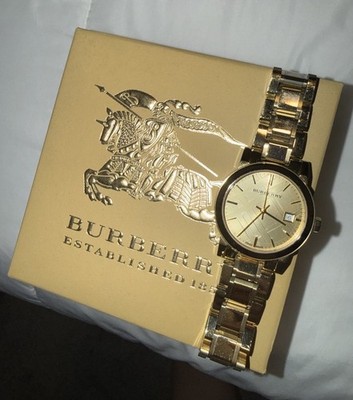 Gold Women s Burberry Watch W/Box and Warranty Card Working Battery