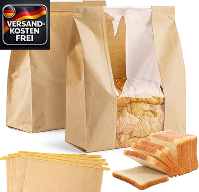 50 Papier Brotbeutel mit Sichtfenster zum Frischhalten und Verpacken von Brot &