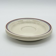Set 4 Vtg Corelle Abundance Beige, Burgandy & Blue Striped 6 1/4" Saucers